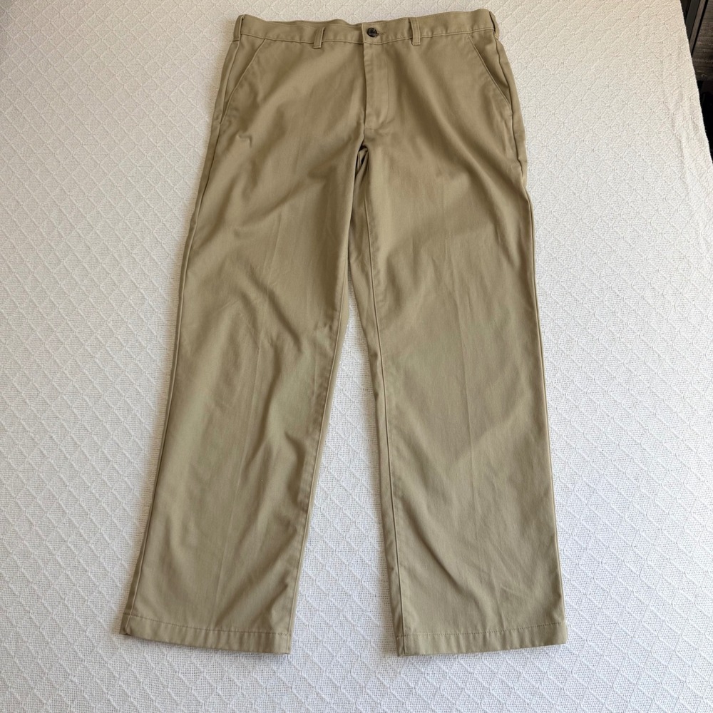 George Mens Chino Pants Barley Tan Khaki Flat Front Straight Leg 34x30 GH07419